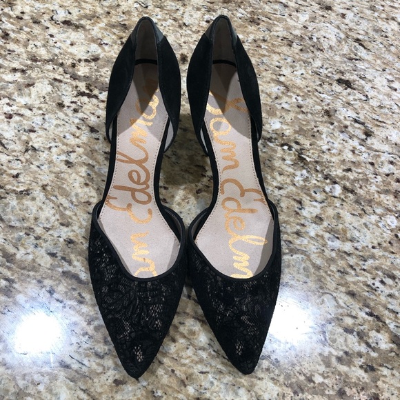 Sam Edelman Opal d'orsay Lace Suede Detail Pointed Toe Leather Heels 8 - Picture 2 of 9